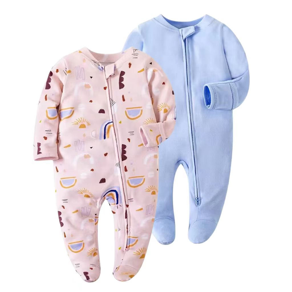 Newborn Baby Rompers 2Way Zipper Organic Sleeper Footed Onesies