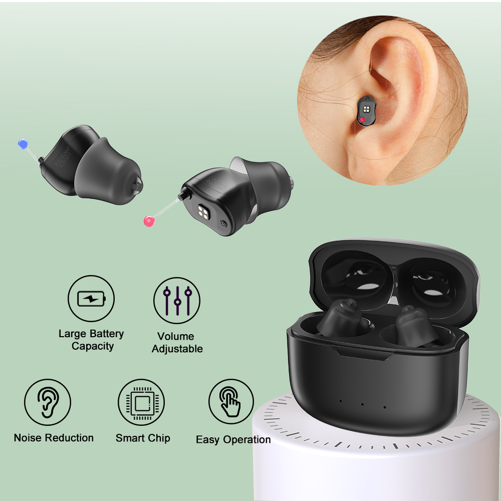 Elderly Hearing Aids Noise Reduction CIC Rechargeable Mild To Moderate