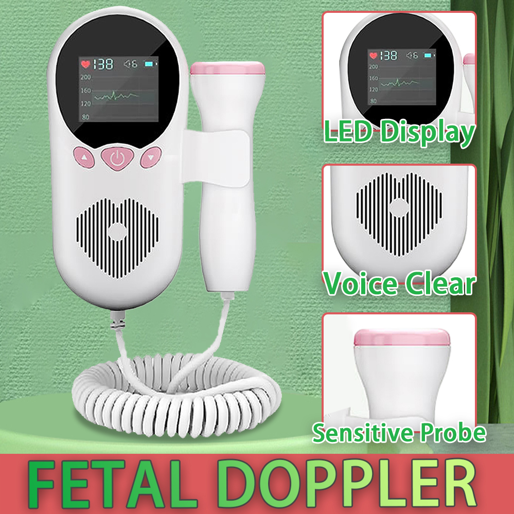 Baby Fetal Doppler Heart Sound Rate Device Ultrasound Detector Monitor ...