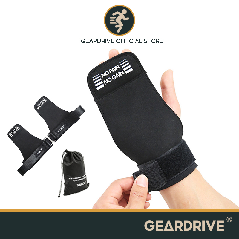 GEARDRIVE 1Pair Weight Lifting Grips With Adjustable Wrist Straps For