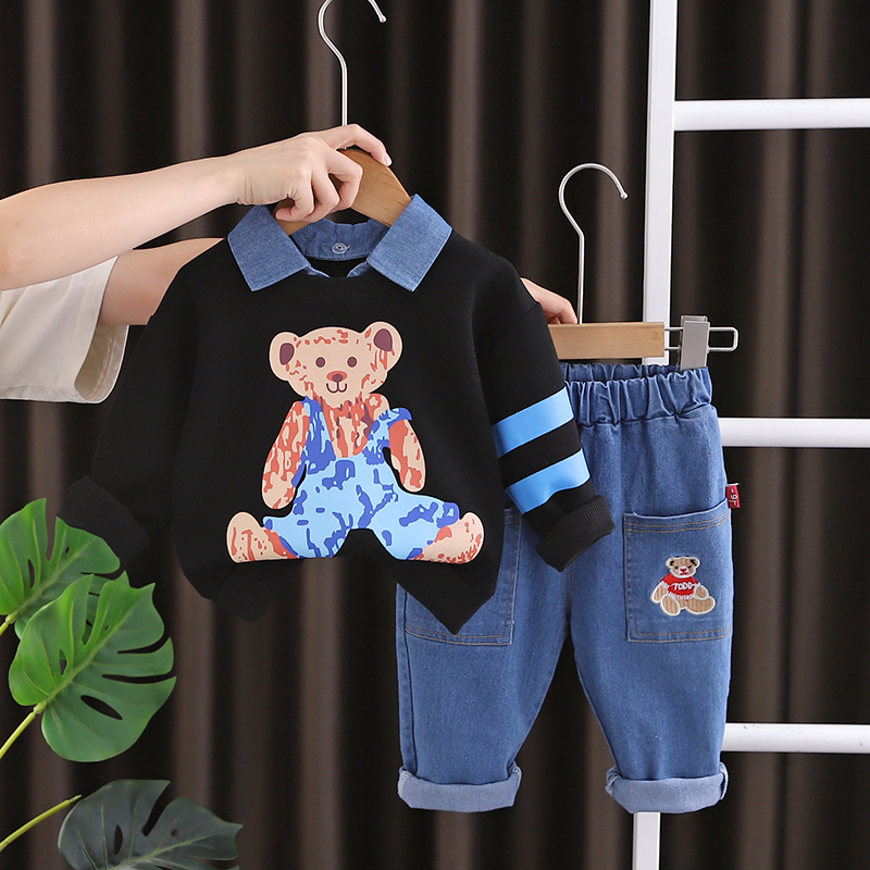 Spring Autumn Children Clothes Baby Boys Girl Cartoon Big Bear Long Sleeve T Shirt Jeans Pants 2pcs set Kids Coat Toddler Suit 1 2 3 4 5 Years Shopee Malaysia