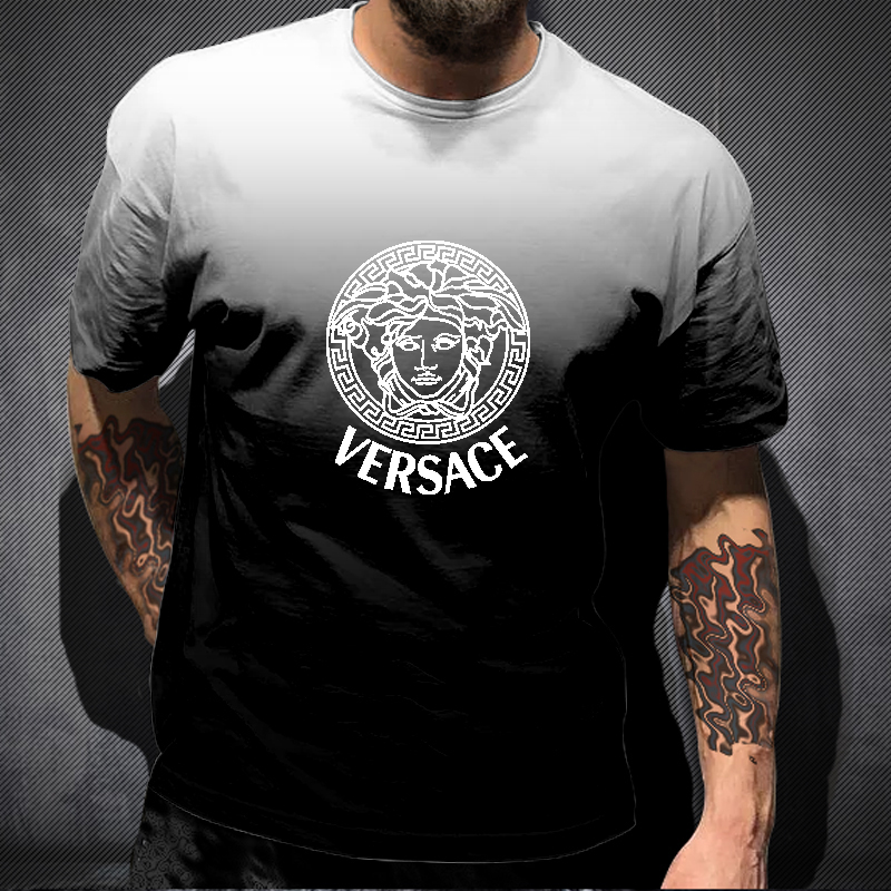 Versace Men's Gradient Short Sleeve T-shirt Fashion Brand Loose
