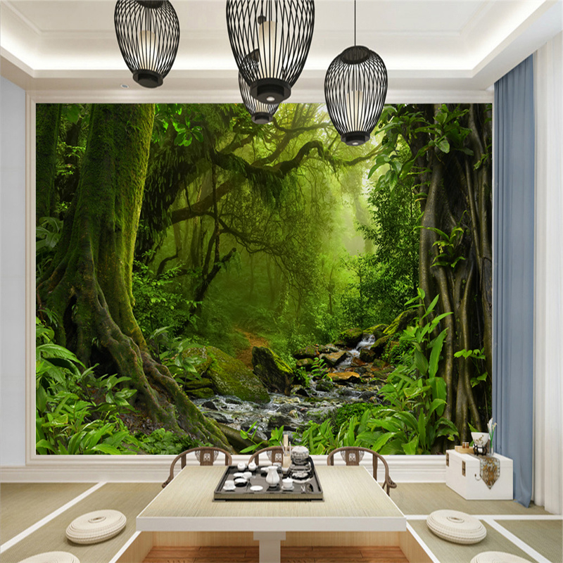 Custom nature wall paper green plants forest home decor living room