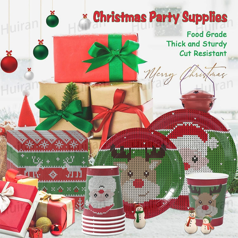 Christmas Theme Santa Claus Disposable Tableware Set Paper Plate Cup