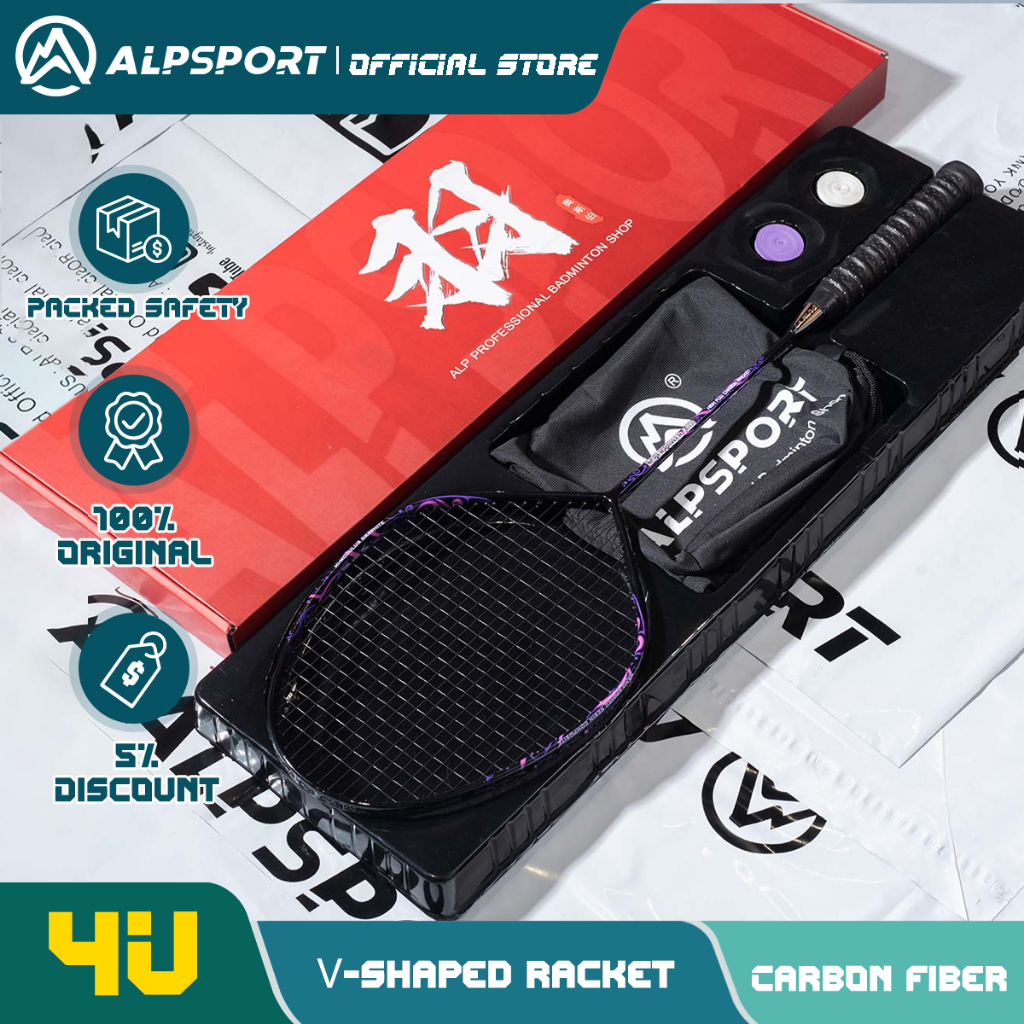 ALP FD V Shape 4U 100% Full Carbon Fiber Max Badminton Racket [Free ...