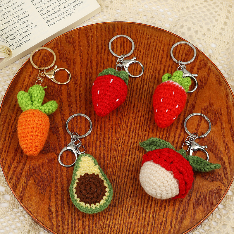 Artificial Crocheted Fruit Key Chains Rings Holders Decorative Bags ...