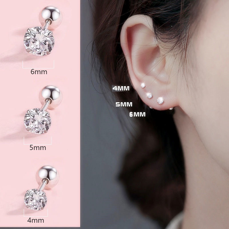 Ht 316L Stainless Steel Ball FourClaw Earrings Titanium Steel Screw