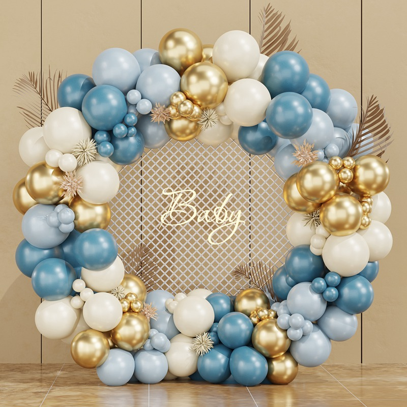 132pcs Blue Golden Balloons Arch Kit Happy Birthday Balloons Sky Blue