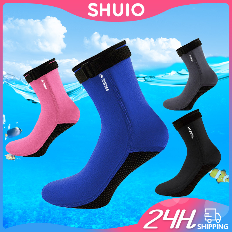 BLACK 3mm Thickeness Anti Slip Soles Trmal Socks Adjustable Belt Velcro Swimmi