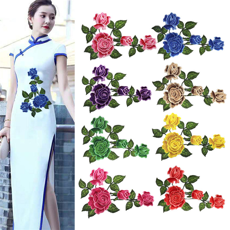 OKCATZONE Colorful Long String Rose Flowers Embroidery Sewn Applique ...