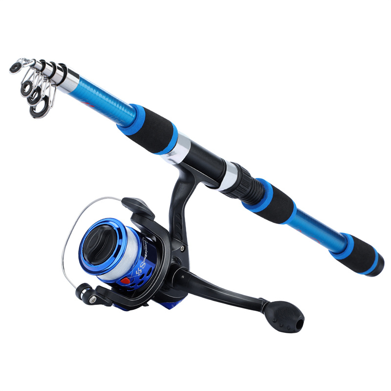 SOUGAYILANG Telescoping Fishing Rod 1.8m/5.9FT 5 Colors Spinning Reel 5.2:1  Gear Ratio Spinning Reel kekili memancing joran pancing Blue