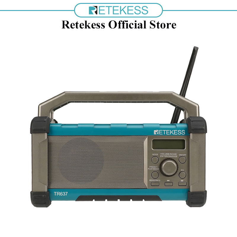 Radio Onda Corta Retekess TR637 Jobsite Radio, FM Am Worksite Radio Con Bateru00eda Potente De 5000 MAh, IP54 A Prueba De Polvo E Impermeable, Asa De Transporte, Altavoz Alto, Adecuado Para Trabajar