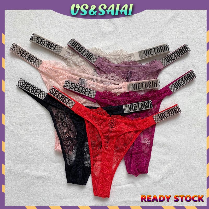 Victoria Secret Women's Secret Lace Letter Rhinestone Tanga Figs Design