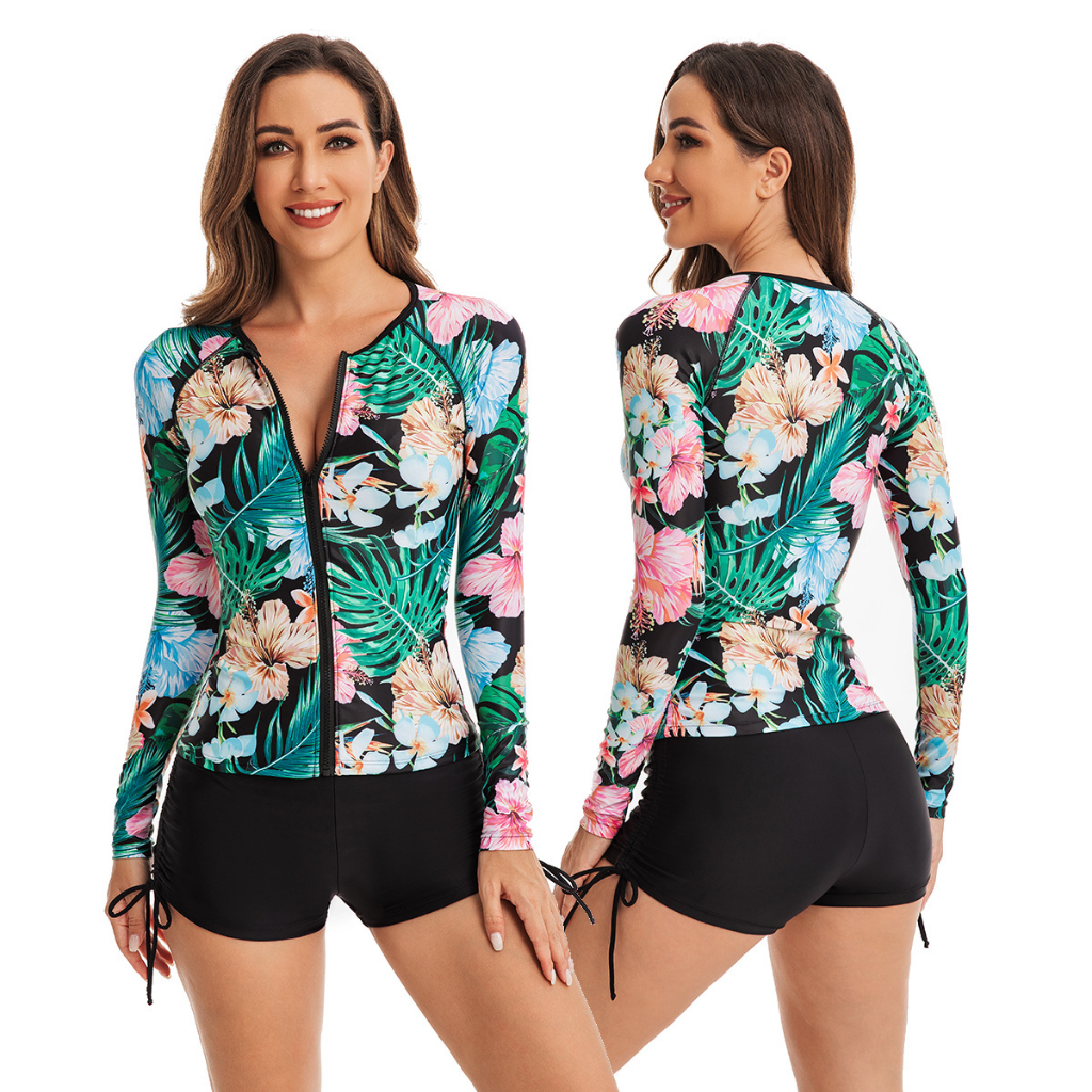 Split FlatAngle Surfsuit Women's Swimsuit Long Sleeve Swimsuit Zipper Cardigan Women's Tankini