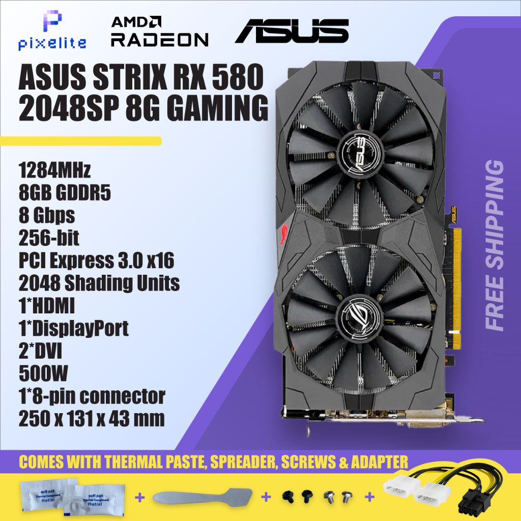 Used ASUS RX 580 RX580 2048sp 8G 8GB D5 DUAL FAN AMD Graphic Graphics ...