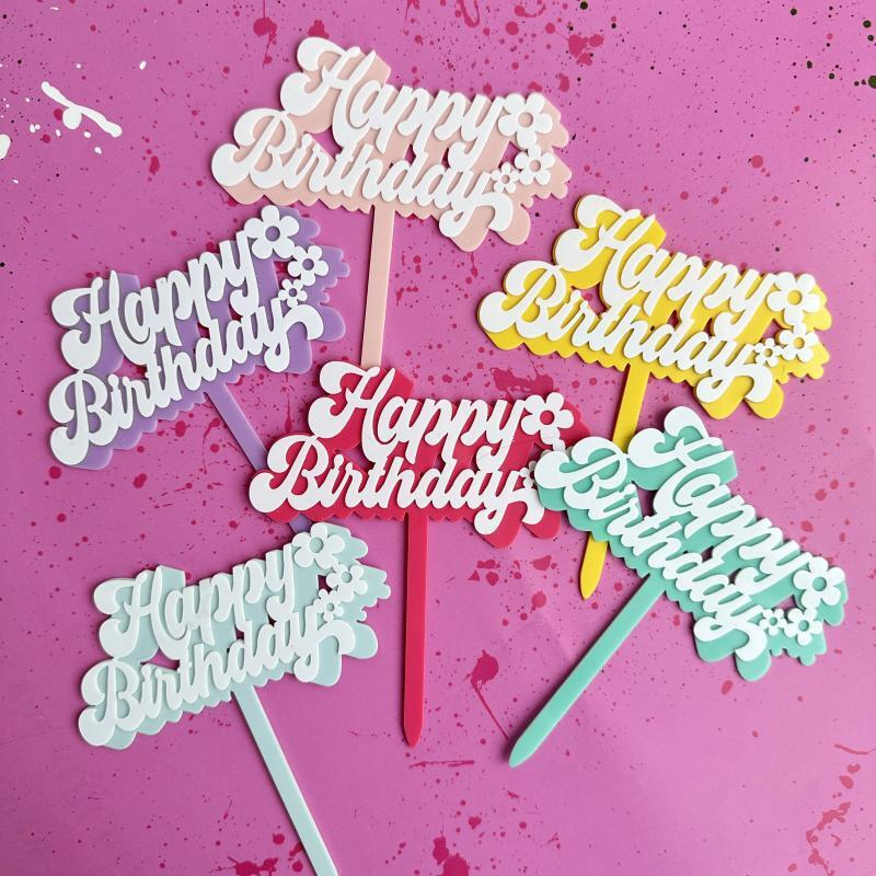 Daisy Flower Happy Birthday Cake Topper, Summer Chrysanthemum Daisy