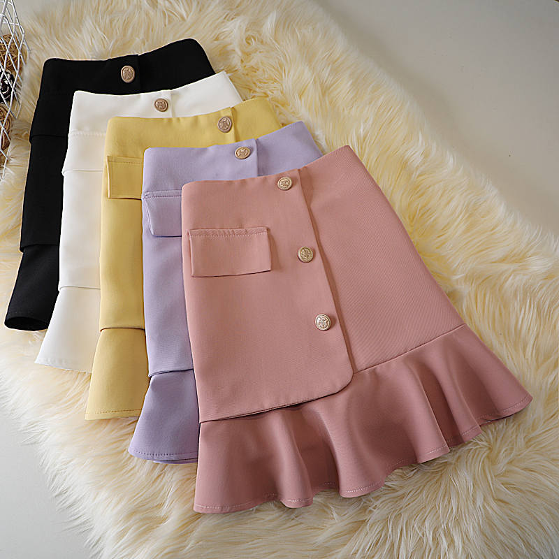 Korean Style Vintage Ruffle Skirt Women's Fashion Sweet Fishtail Skirt ...