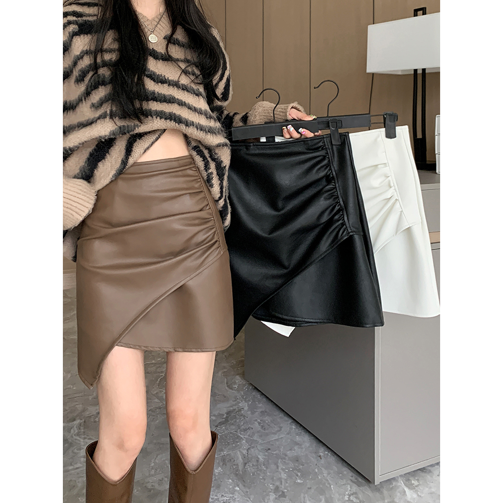 SUXI Irregular Slim Fit Pu Leather Midi Skirt Women s Autumn High Waist Short Skirt Shopee Malaysia