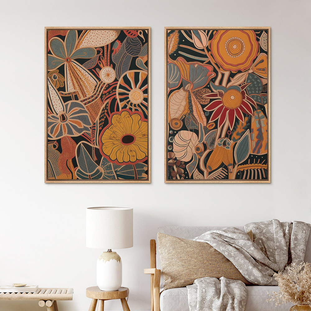 Abstract Flower Bouquet Floral Botanical Print Mid Century Modern Style ...