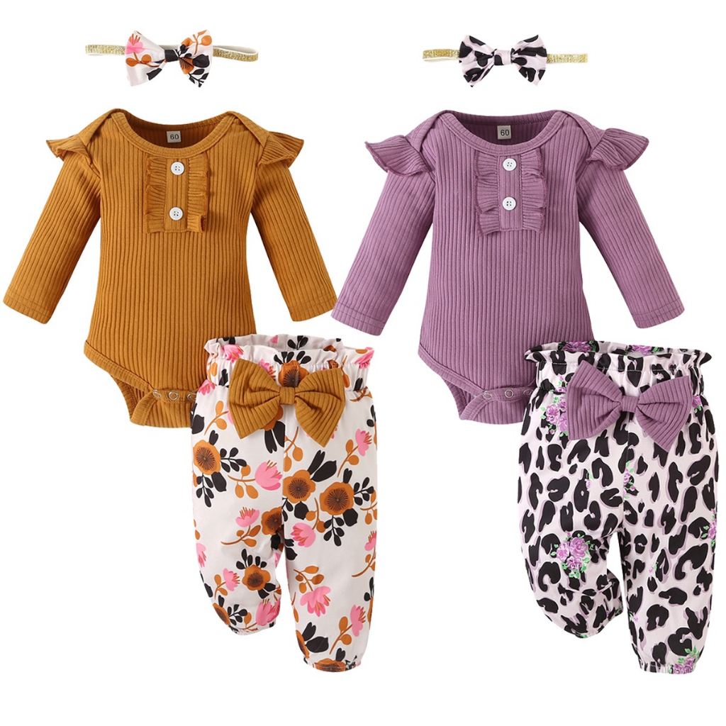 3Pcs Baby Girl Clothes Newborn Baby Girl Clothing Short Sleeve Bodysuit