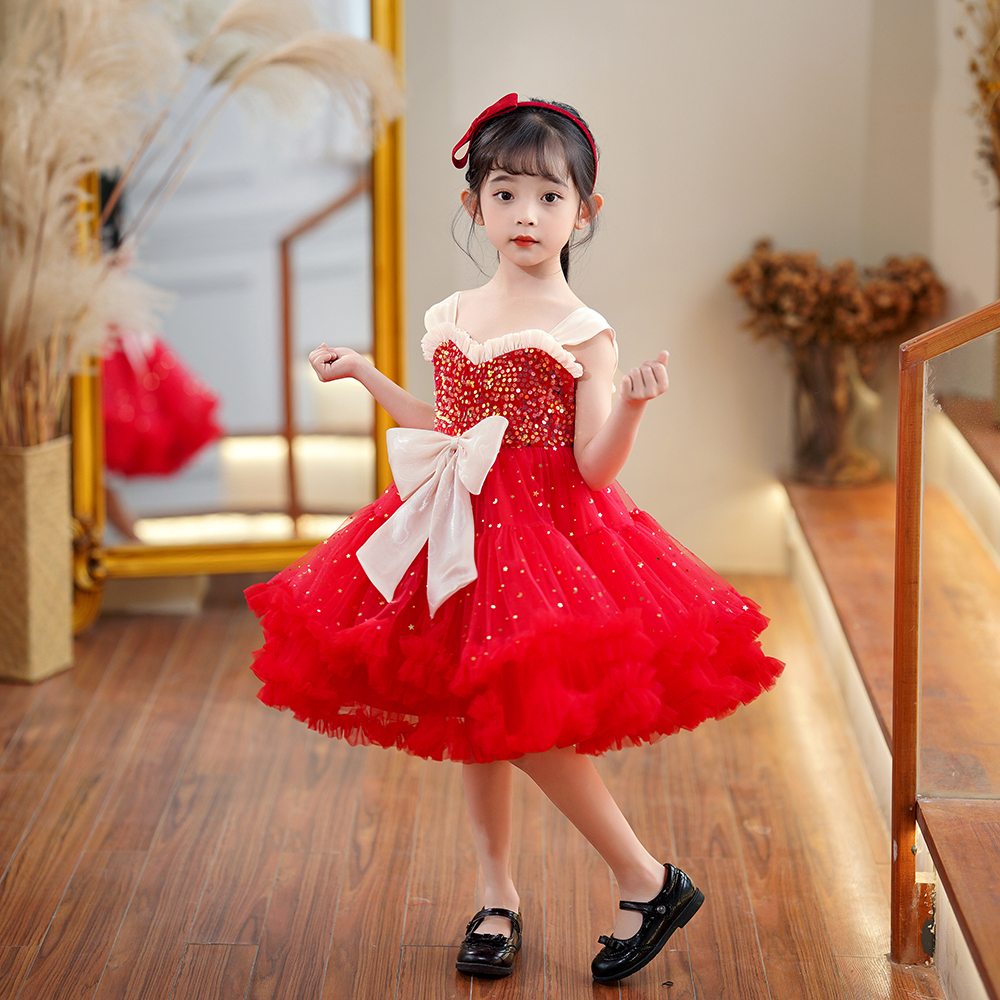 3 Colors Kids Sequin Princess Gown Dresses Tutu Baby Girls Brace Dinner Party Dress Skirt