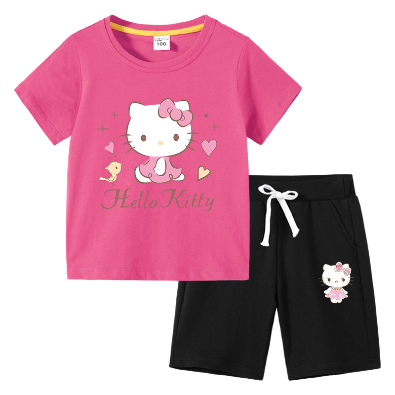 2-9 Years Hello Kitty Girls Clothing Sets Summer Cute Cartoon Girls ...