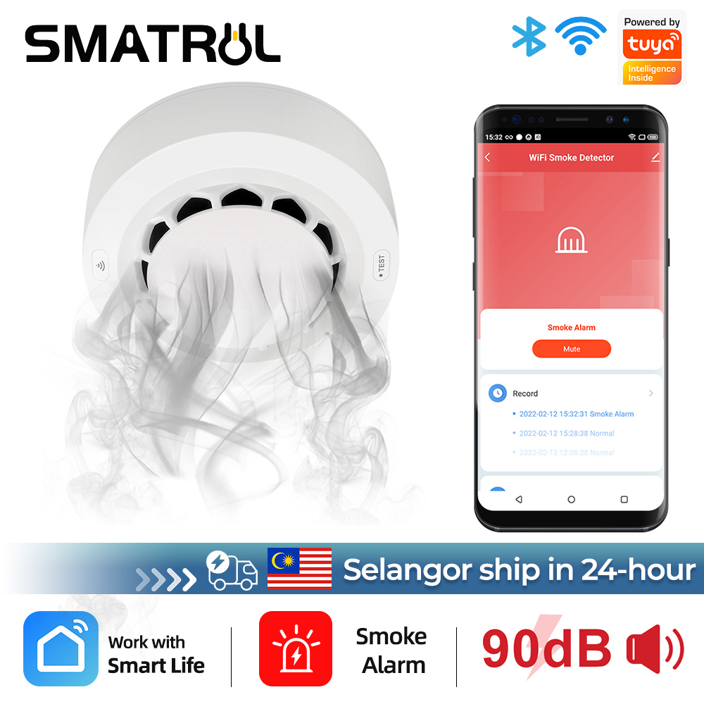 SMATRUL Tuya Smart Smoke Detector, WiFi Fire Sensor Alarm with Temperature and Humidity Detection