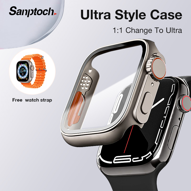 【Ultra Style】Sanptoch For Apple Watch Case For 45mm 44mm 42mm 41mm 40mm  38mm iWatch Cover For SE2 SE Built in Tempered Glass Screen 