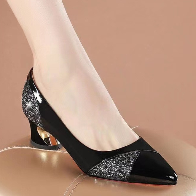 New Women Pumps Black High heels 3cm Lady Patent leather Shallow