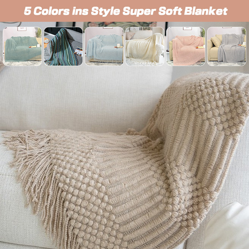 【ship in 48H】ins Sofa Blanket Nordic Knitted Throw Blanket Soft Tassel
