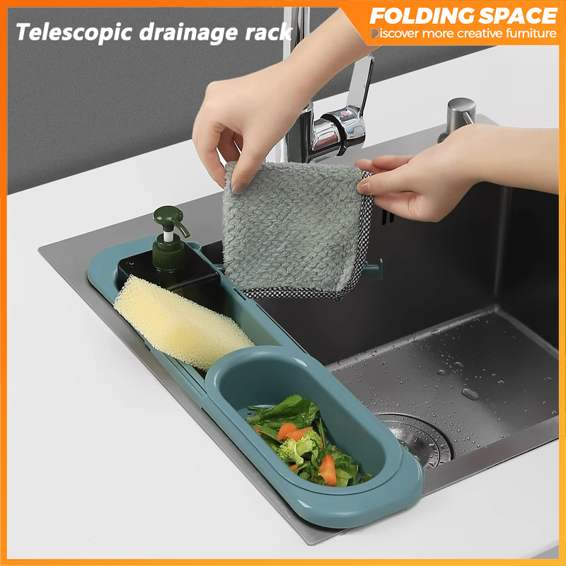 Telescopic sink storage rack, expandable drainage basket, kitchen ...