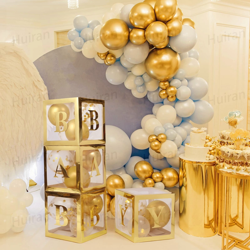 【Local】A-Z Gold Baby Box with Letters Transparent Baby One Balloon Box For  Girl Boy 1st Birthday Party Baby Shower Boxes Decorations Baby Box With