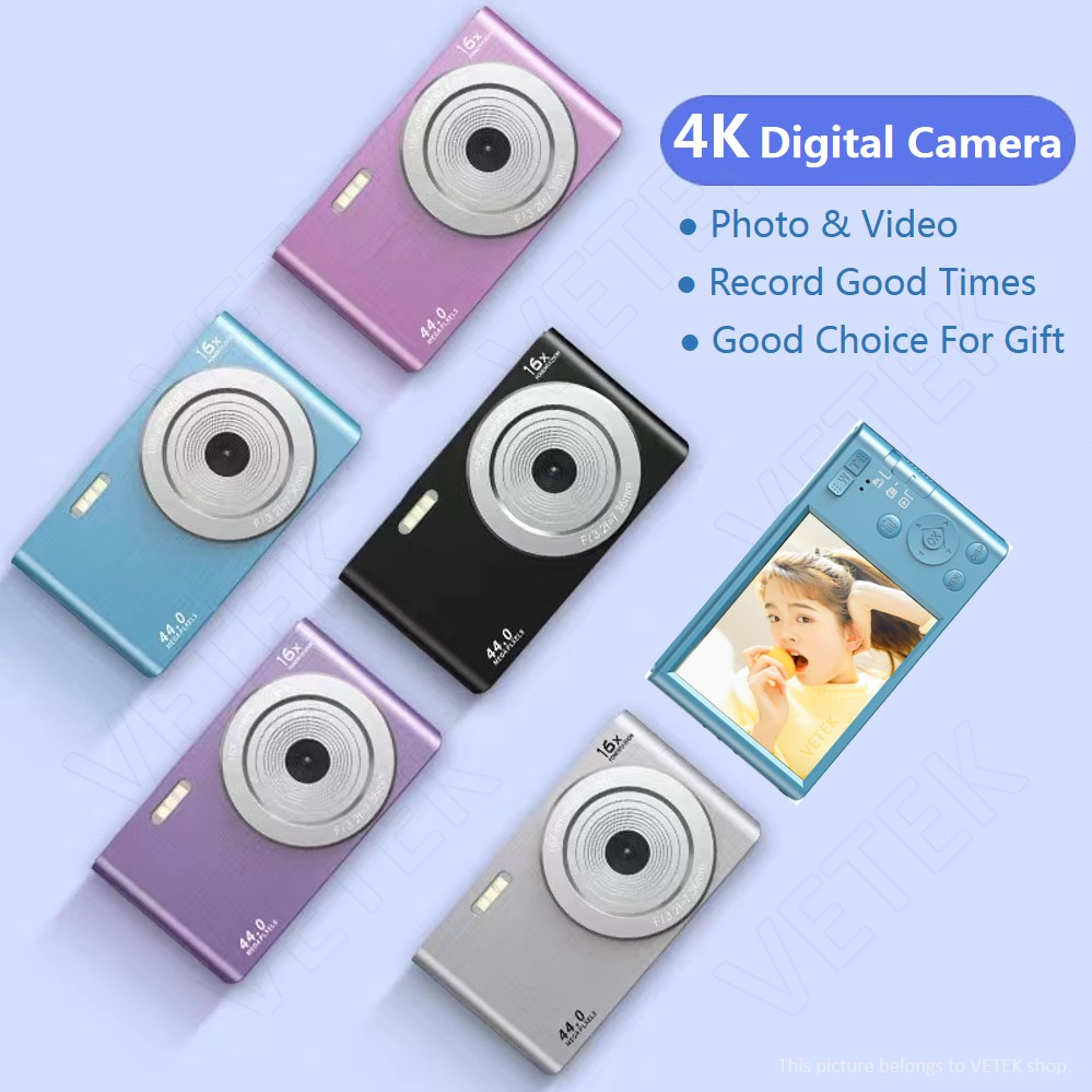 VETEK Kamera 4K Digital Camera 44MP CCD Mini Camera With 2.8 Inches