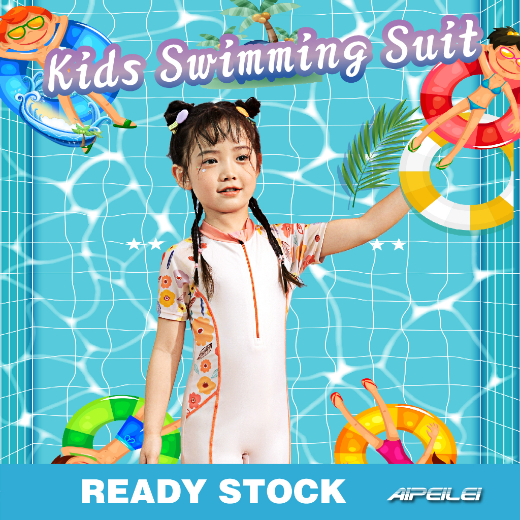 【IN STOCK】 Swimsuit Kids girl short sleeve swimsuit One Piece Swimming