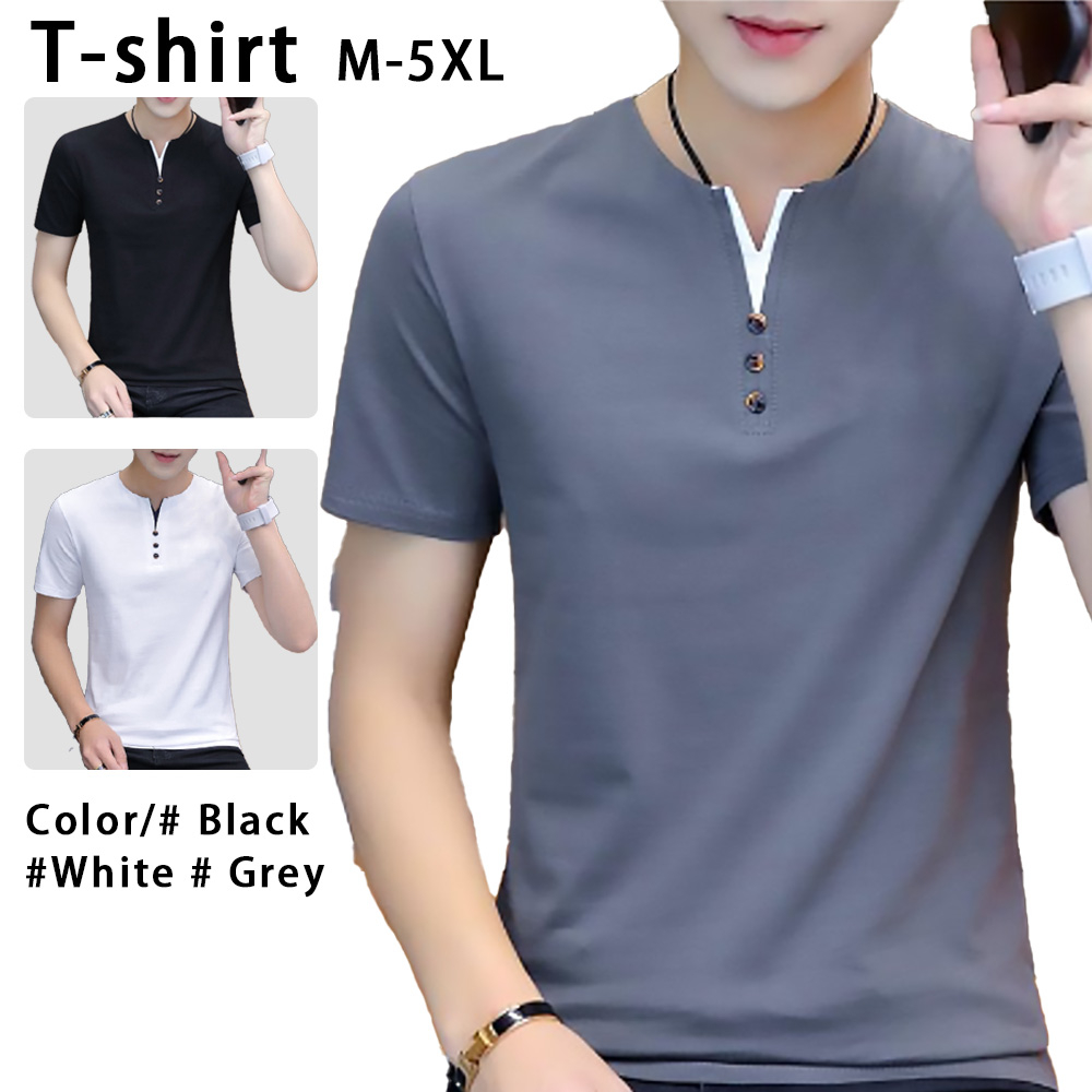 V-Neck Polo Shirt For Men Korean Version Trend Solid Color T Shirt ...