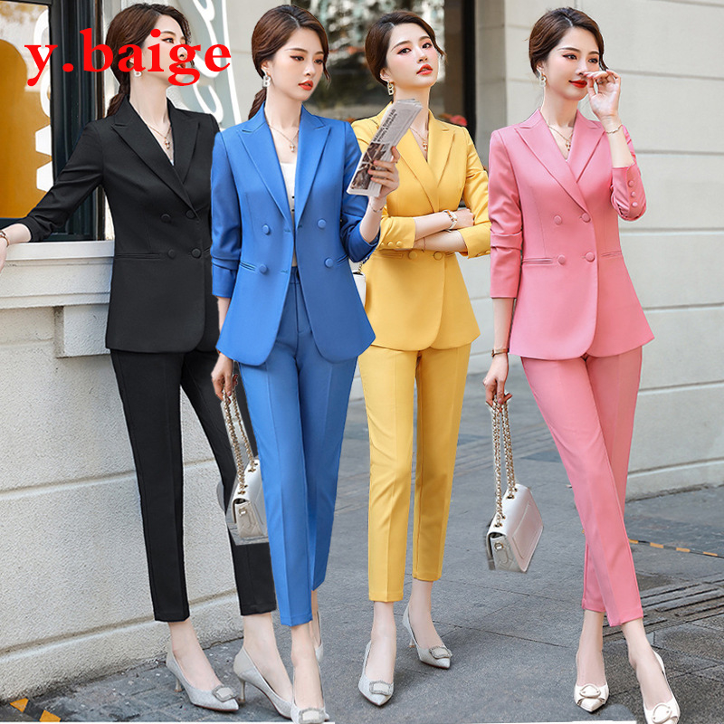 2019 Women s business suits long sleeve blazer pants or skirt 2 pcs set office wear set work blazer suit plus size 4xl Shopee Malaysia