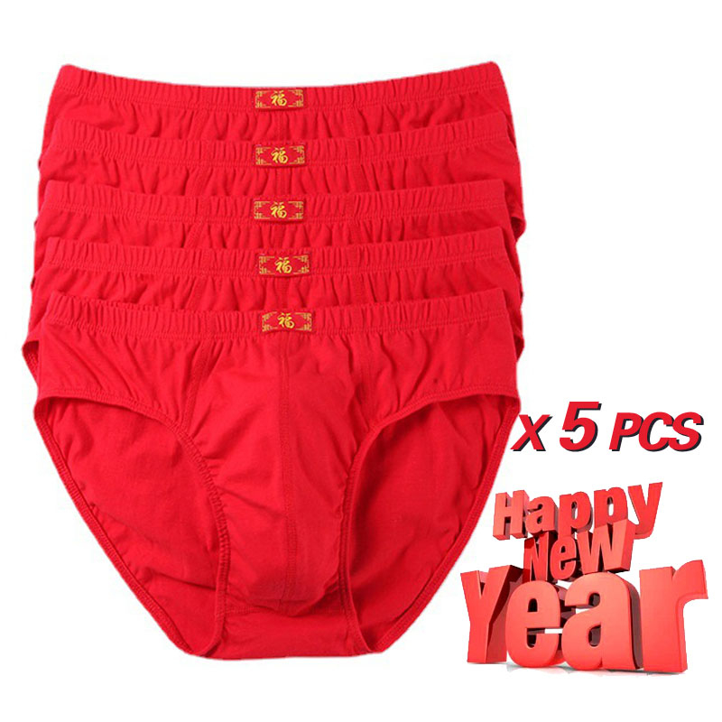 5pcs/set Low Waist briefs Soft shorts Men Red Underwear New Year Fashion