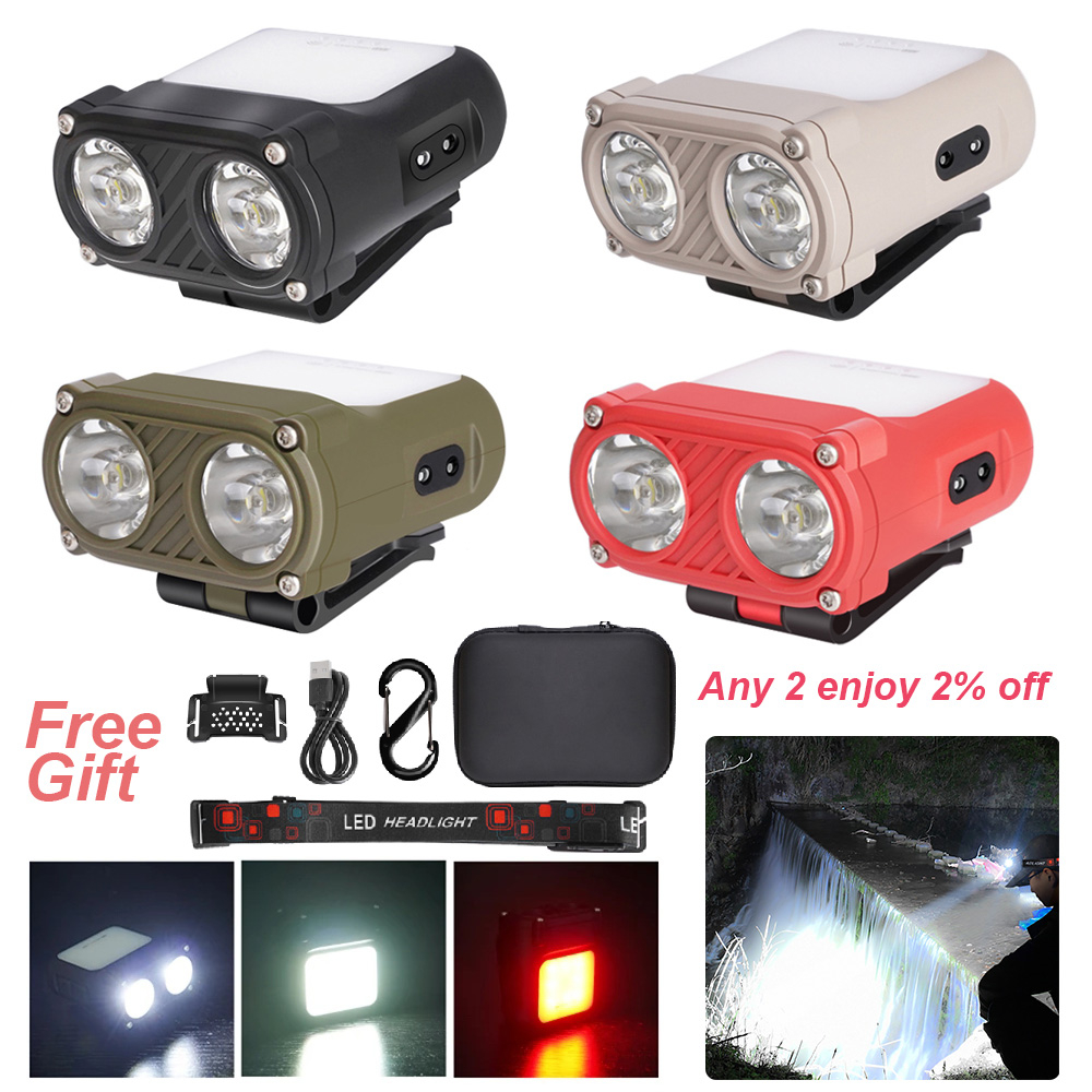 Super Bright LED Head Lamp USB Rechargeable Clip On Hat Light 5Modes Headlight Warning Light
