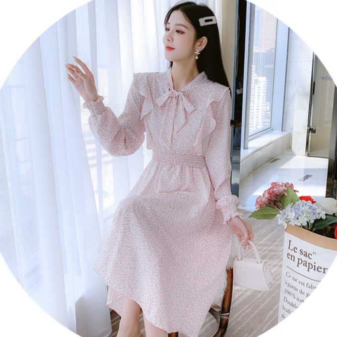 Flora French V neck Summer Tea Length Swing Dress