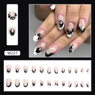 24pcs Glossy Medium Almond Fake Nails, Halloween Funny Press On Nails With  Scream Ghost Flame Design Sweet Cool Full Cover False Nails For Women Girls