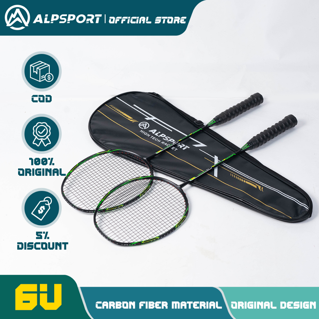 ALP FN 2pcs Badminton Rackets With Free Bag And Tied String 6U 72g 100% ...