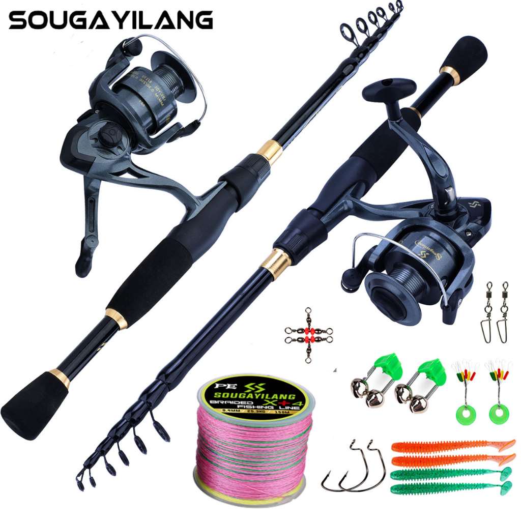 Sougayilang Spinning Fishing Rods and Reels 1.8/2.1M UltraLight Carbon  Fiber Rod with EVA Handle Reel for Leisure Travel Fishing