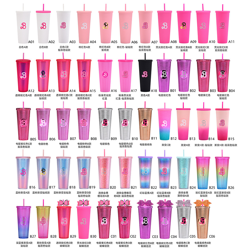 New Pink Barbi Cup, Barbiee Studded Tumbler Barbies Movie Straw Water