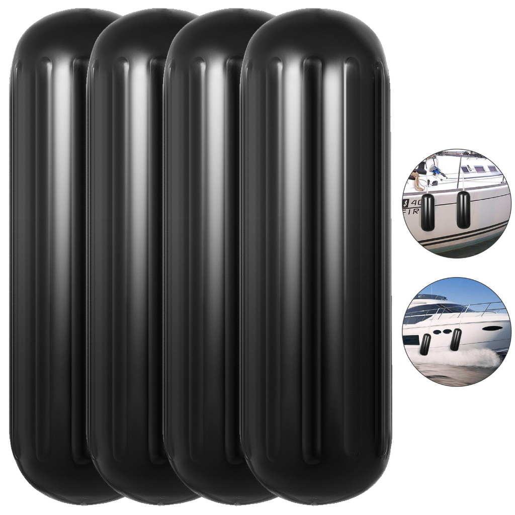 VEVOR 4 Ribbed Boat Fenders 10 x 28 Inch Boat Fenders Bumpers Black