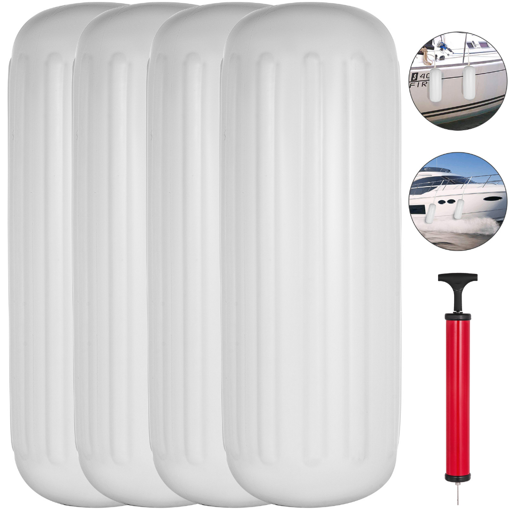VEVOR 4 Ribbed Boat Fenders 10 x 28 Inch Boat Fenders Bumpers White