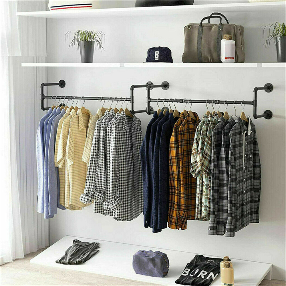Industrial Pipe Clothes Rack Heavy Duty , Detachable Wall Mounted Iron ...