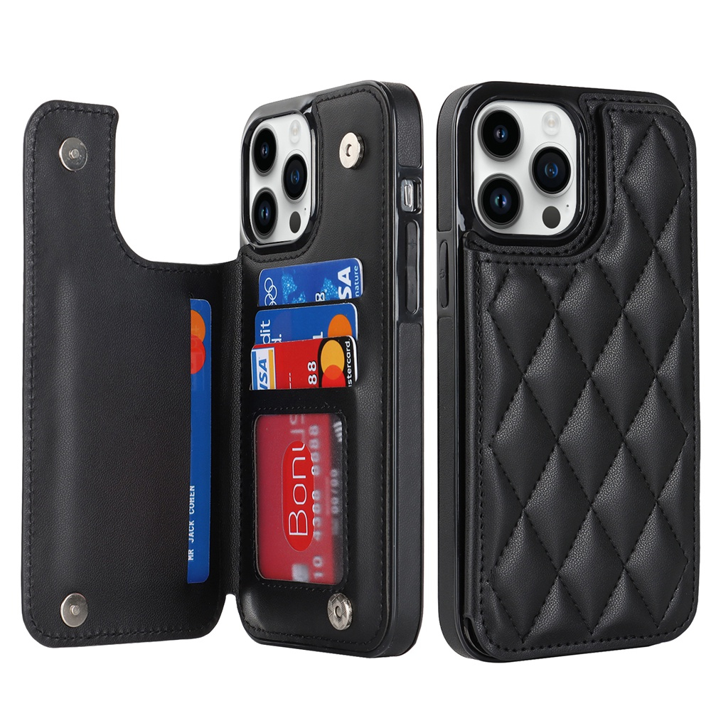 Rhombic Pattern Card Slots Leather Case For iPhone 12 15 Pro Max 15 ...