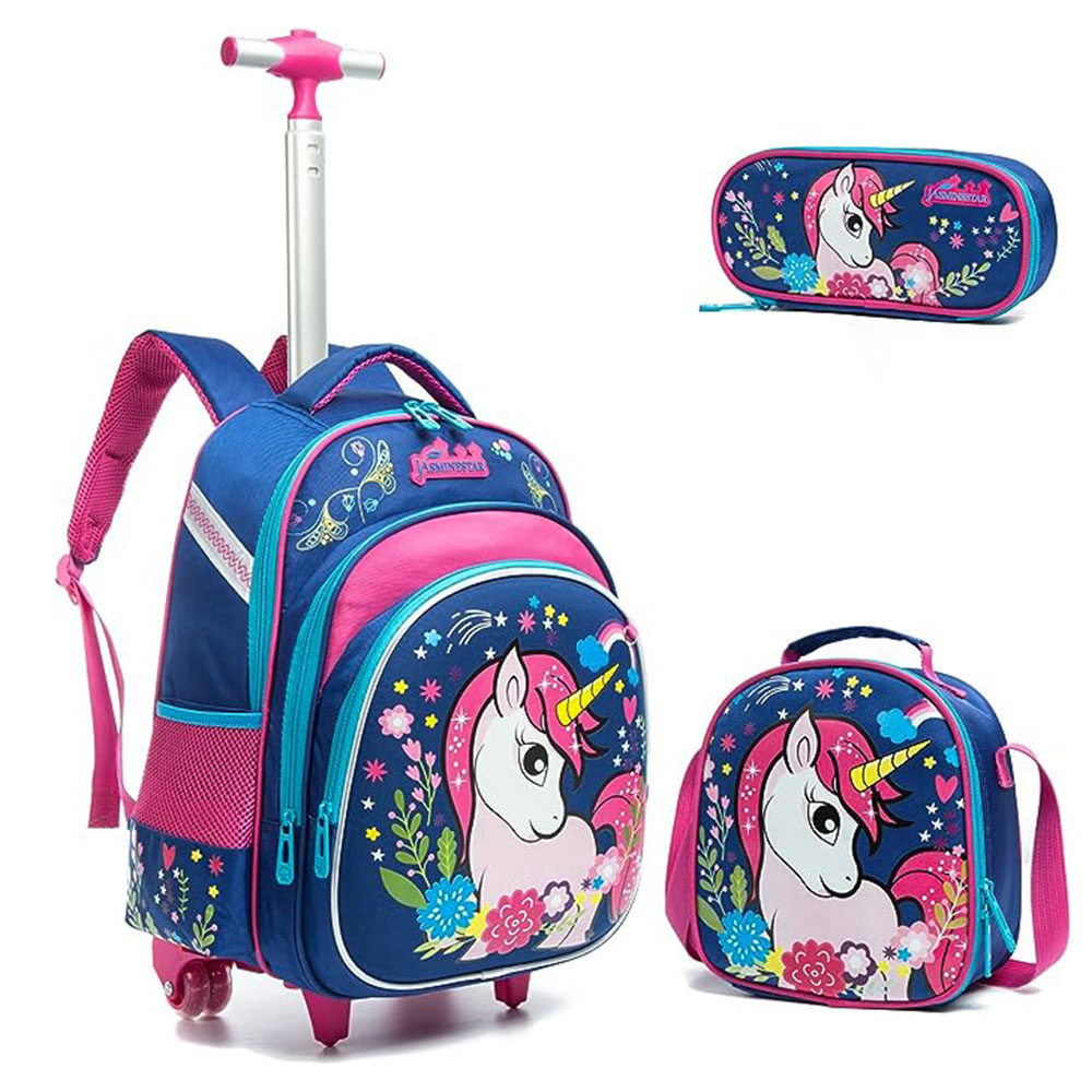 Unicorn rolling backpack girls trolley backpack set 16-inch children's ...