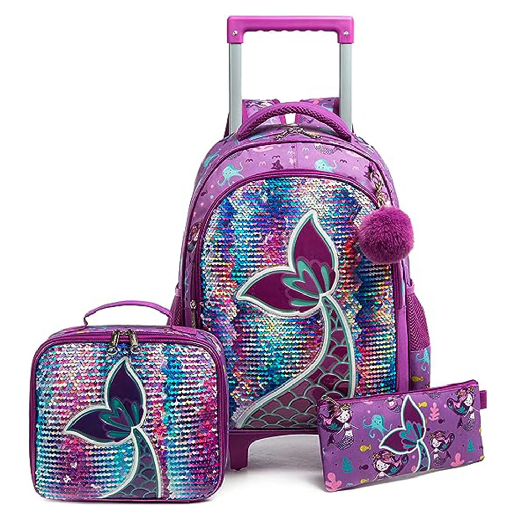 Mermaid/Unicorn Rolling Backpack Girls Trolley Backpack 16 Inch ...