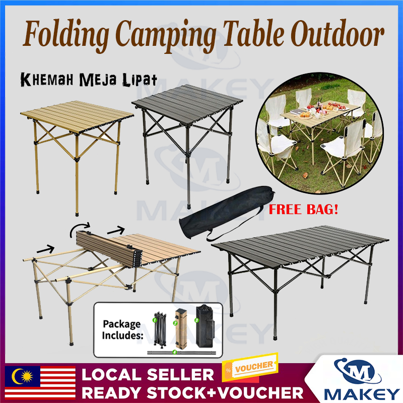 「Stock Ready In M’Sia」Folding Camping Table Outdoor Picnic Hiking BBQ  Aluminium Egg Roll Tables Meja Lipat Meja Makan Meja Camping
